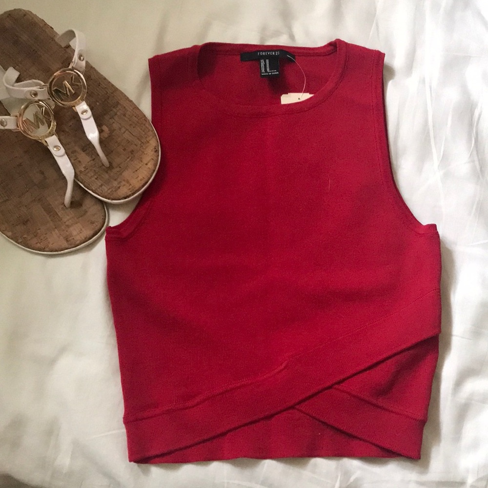 Red knit crop top